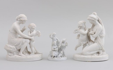 Pair of Sevres Bisque Porcelain Venus and Cupid Groups