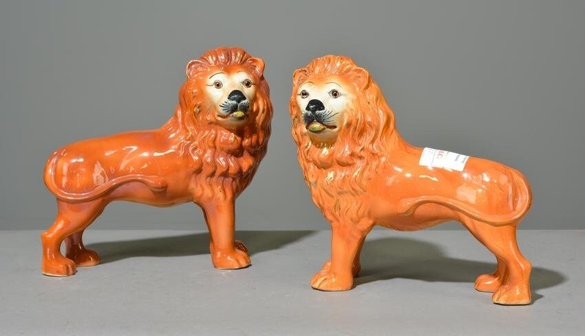 Pair of Victorian Staffordshire Lions