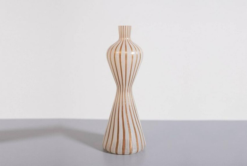 Paolo Venini Glass Vase in Reticello Murano 1950s