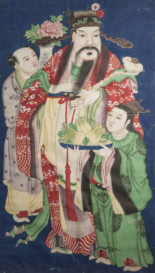 Peinture taôiste illustrant le seigneur suprême entouré de deux...