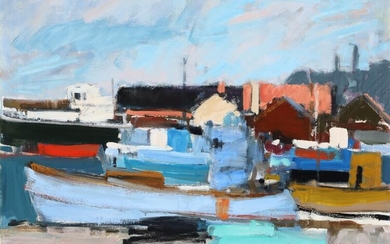 SOLD. Per Flemming: Scenery from a harbour. Signed PF. Oil on canvas. 60 x 80 cm. – Bruun Rasmussen Auctioneers of Fine Art