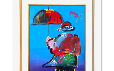 Peter Max Signed "Umbrella Man" 44x36 Custom Framed One-of-a-Kind Acrylic Mixed Media (PA)