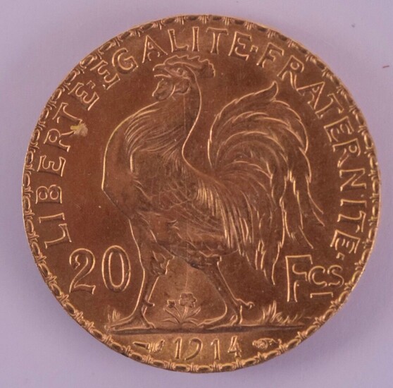 Pièce de monnaie en or 20 Fr république, 1914 Poids:...
