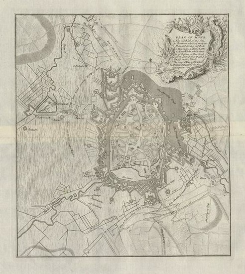 Plan of Mons, antique town plan by Claude DU BOSC c1735