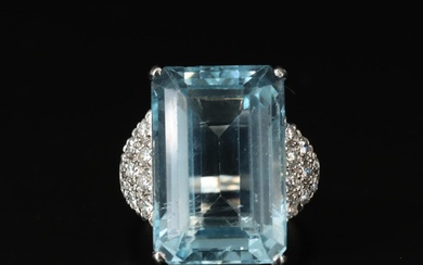 Platinum 16.76 CT Aquamarine and Diamond Ring