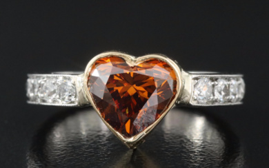 Platinum 2.73 CTW Diamond Heart Ring with 18K and Fancy Lab Grown Diamond Center