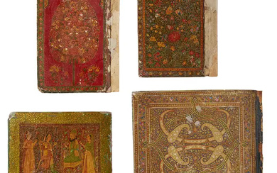 Property from an Important Private Collection Three polychrome lacquered book covers, Kashmir,...