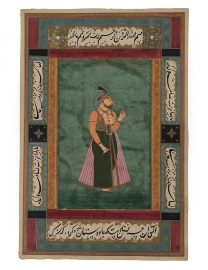 Qajar (19th century) Portrait of a Mughal Ruler within a...