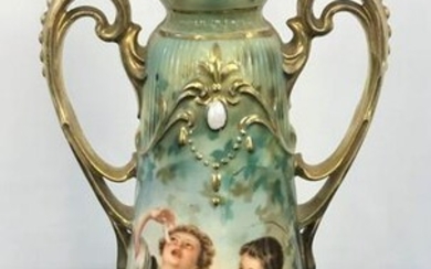 R S Prussia Melon Eaters Double Handled Vase