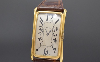 ROLEX grande montre-bracelet rectangulaire en GG 750/000, Suisse / Angleterre vers 1920, remontage manuel, boîtier...