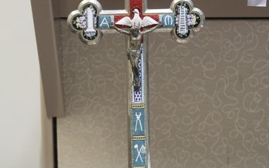 Rare Vntg Italian Micro Mosaic Silverplate Cross