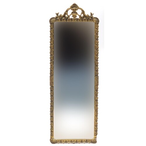 Rectangular gilt framed wall hanging mirror, 102cm x 35cm