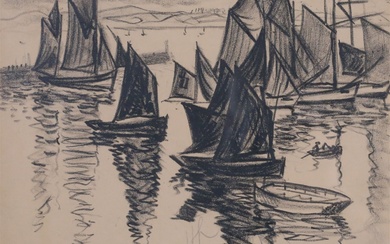 Richard Hayley Lever Charcoal Drawing Sailboats