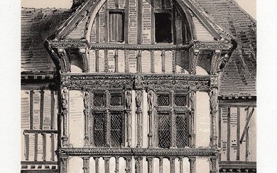 SIGNED Original PETIT 1800s Lithograph Old Wooden Houses France Framed