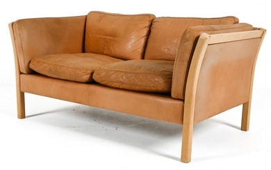 STOUBY DANISH TWO-SEAT SOFA IN BEECH & LEATHER