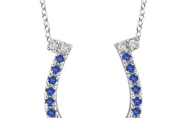 Sapphire and Diamond Horseshoe Pendant Necklace 14k White Gold 0.25ctw