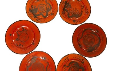 Set Of Six Chinese Porcelain Dragon Plates