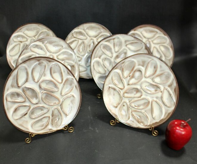 Set of 7 French ceramic oyster plates