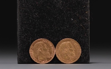 Set of two Leopold II 20 franc gold coins of...