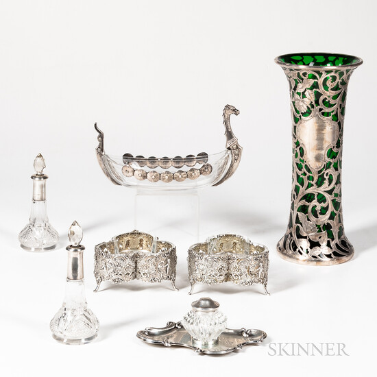 Seven Assorted Silver and Glass Pieces