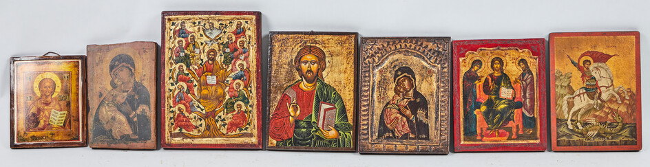 Seven Icons / Saints, Christ Pantocrator, Our Lady of Vladimir and others, 20th century, Russia (7).