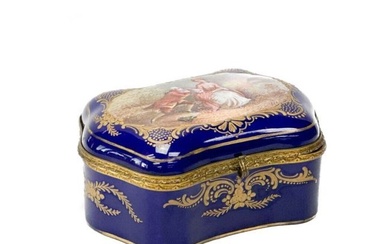 Sevres France Gilt Bronze Mounted Hand Painted Porcelain Box Courting Scene