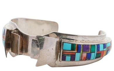 Signed Navajo and Semi Precious Stone Cuff Bracelet