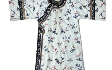 Sky blue ground silk coat Chinese embroidered with blossom and...