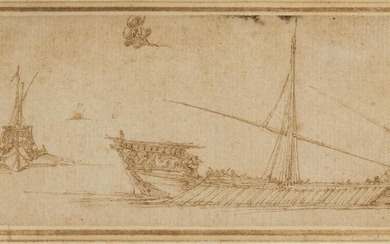 Stefano della Bella, Italian 1610-1664- Studies of War Galleys; pen and brown ink on laid paper, 5.6 x 14.4 cm. Provenance: Anon. sale, Sotheby's, London, 15 June 1983, lot 2.; The estate of the late designer Anthony Powell. Exhibited: Boston, Fogg...