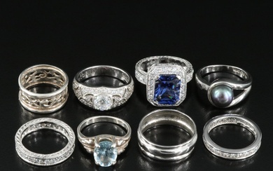 Sterling Rings and Bands Including Tacori, Pearl and CZ