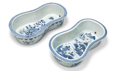 TWO CHINESE BLUE AND WHITE KIDNEY-SHAPED BIDETS, QIANLONG PERIOD (1736-1795)