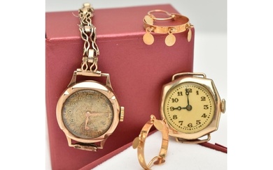 TWO LADIES WATCHES AND A PAIR OF HOOP EARRINGS, to include a...