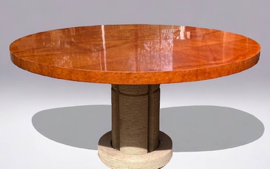 Table à plateau circulaire en bois sur pied unique en pierre blanche Travail italien Années...