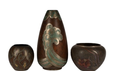 Three Art Deco Dinanderie Vases