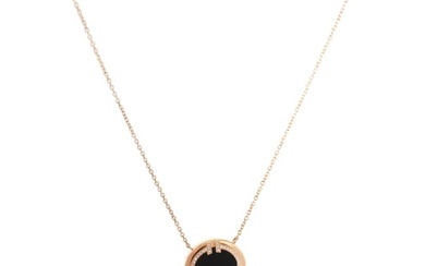 Tiffany & Co. T Black Onyx & Diamond Circle Pendant in 18K Rose Gold 0.05 CTW