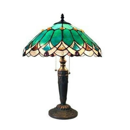 Tiffany-style 2 Light Stained Art Glass Table Lamp