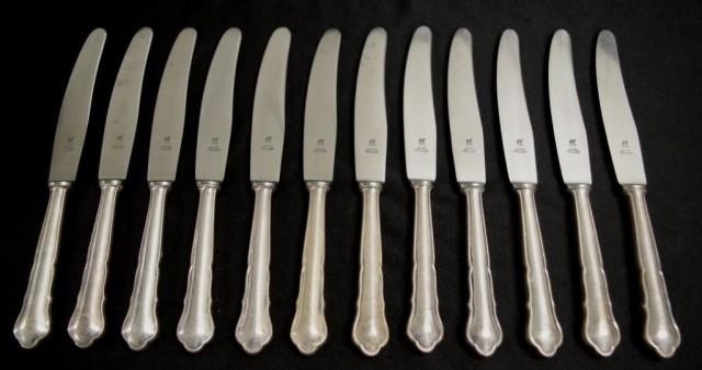 Twelve Scandinavian silver handled entree knives set of 12 e...