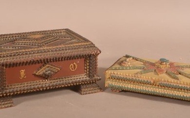 Two Antique Painted Tramp Art Trinket Boxes.