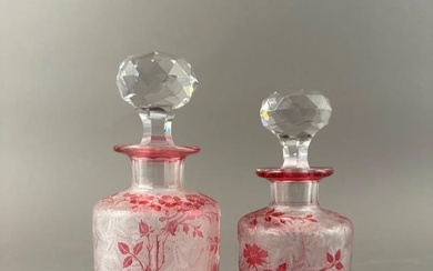 Two Baccarat Acid Etched Cameo Glass Cologne Bottles