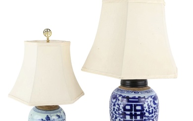 Two Chinese Blue and White Ginger Jars, Fitted as Lamps