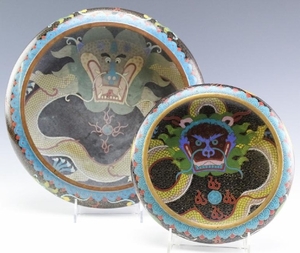 Two Chinese Export Cloisonne Enamel Dragon Bowls