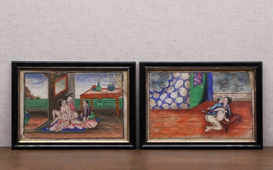Two Chinese erotic pith paper paintings