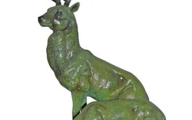 Two Deers Bronze Statue with a Green patina finish