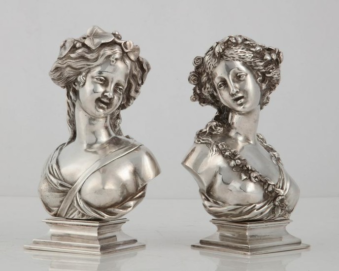 Two French bronze busts of a Bacchante and Flora