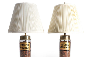 Two Glass Apothecary Jars Mounted as Lamps, early 20th century.