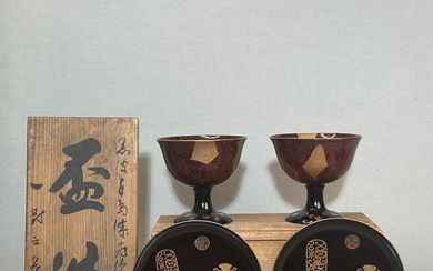 Two Pair of Japanese Lacquer Dishes and Stem Bowls, Meiji Period