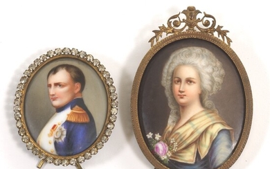 Two Porcelain Portrait Miniatures of Napoleon and Marie Antoinette, ca. 19th Century