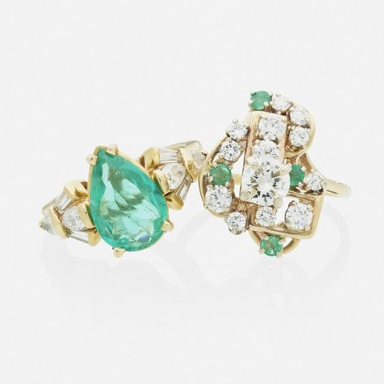 Two diamond and emerald rings