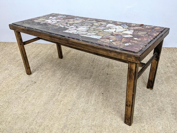 Unique Inlaid Natural Stone Slice Top Table. Mixture of