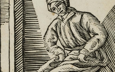 Unknown (17th), Woman, sitting on a night chair, around 1700, Woodcut